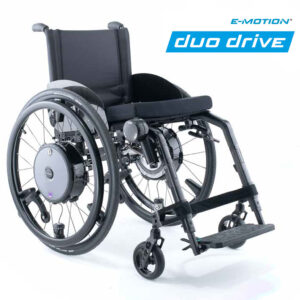 NEU: Alber e-motion DuoDrive mit Bediengerät inkl. Halterung für Bediengerät, inkl. Kippstützen, zum Anbau an Ihren persönlichen Rollstuhl