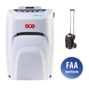 GCE ZEN-O (2 x Akku) mobiler Sauerstoffkonzentrator, mit Atemzugflow- und Konstantflow bis zu 2 l/min., Komplettset mit Tasche, Caddy, 2x12V Zellenakku, Netzkabel, 12V Adapter
