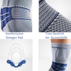 Bauerfeind GenuTrain Black Standard, ohne Haftrand, Aktivbandage Kniegelenk, 8. Generation 2020, Train-Gestrick, Omega+ Pad, Komfortzone Kniekehle, hautfreundlich & atmungsaktiv