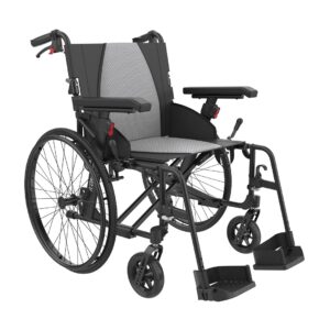 ICON 35-22 LX V2 Leichtgewichtsrollstuhl, Matt Schwarz, ICON Alu-Rollstuhl Luxe mit hochwertigem ergonomischem Sitz- und Rückenpolster & verstellbaren Armlehnen, 22'' Räder, bis 125kg, ab 9kg