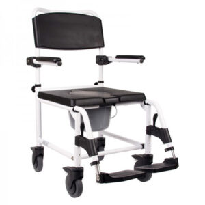 Mobilex Kakadu Schiebe-Dusch- & Toilettenrollstuhl 5''-Räder, Aluminium, HMV, Standard (150kg), Breit (150kg) oder XL (200kg), inkl. Eimer mit Deckel