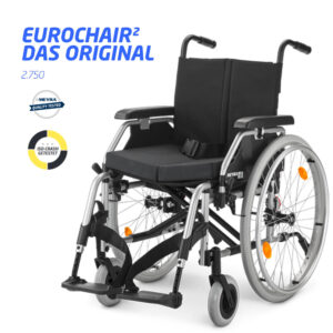 Meyra Eurochair 2 Rollstuhl Leichtgewicht inkl., Sicherheitsgurt, Stützrollen, Stockhalter, Sitzkissen, bis 130kg Personengewicht