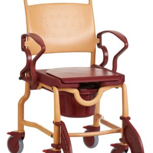 Rebotec Dusch-Toiletten-Rollstuhl Berlin mit 5 Zoll Rädern, terracotta/rubinrot (#6747)
