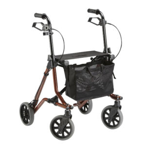 Dietz Taima M Leichtgewicht-Rollator, nur 6,5kg Designrollator in Trendfarbe braun-metallic, inkl. Netztasche, Stockhalter, Ankipphilfe, Lenkungsdämpfer