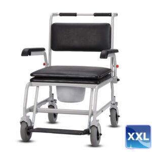 MIETEN = Bischoff & Bischoff Toilettenrollstuhl XXL, Sonderbau, bis 250kg belastbar, SB 55cm (TAGESMIETE ab 2 €, zzgl. Eimer)
