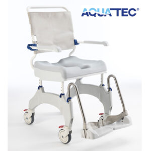 Aquatec Ocean Ergo-5 Dusch- und Toilettenrollstuhl, 5'' Räder inkl. Feststeller, Schiebeversion, inkl. Toilettentopf, inkl. Softsitz, bis 150kg