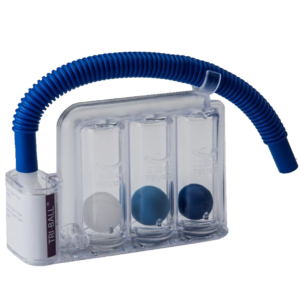Atemtrainer Tri-Ball zur selbstkontrollierten Atemgymnastik, Flowrate: 600 - 1.200 ml/Sekunde, mit Mundstück und Schlauch