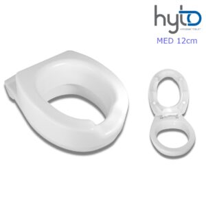HYTO MED Toilettensitzerhöhung 12cm mit Deckel, komplett inkl. Edelstahlscharnier zur sicheren Montage, Sitz für Reinigung hochschwenkbar oder komplett abnehmbar, bis 140kg