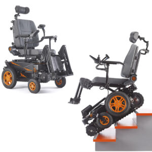 Treppensteigender Elektro-Rollstuhl TOPCHAIR, orange, inkl. elektrische Sitzkantelung, Joystick, E-Rollstuhl und Treppensteiger in einem, Probefahrt & Angebot anfordern